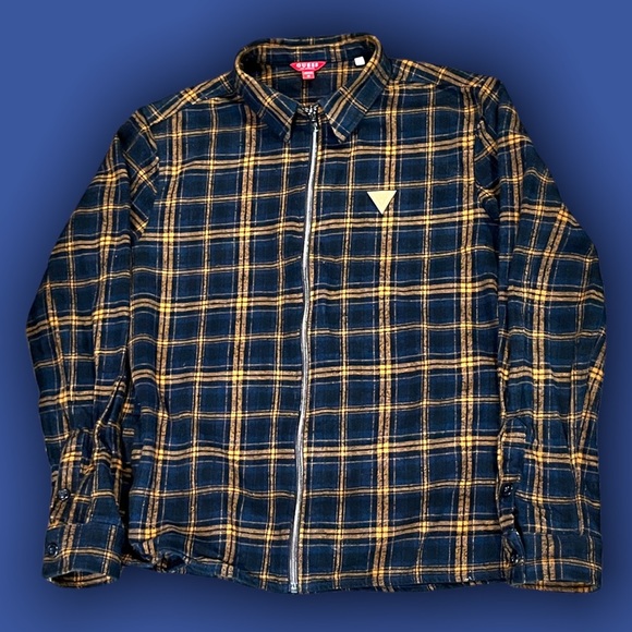 (M) Guess Plaid Flannel Full Zip Lightweight Jacket 21 X 27 X 33.5 - Picture 2 of 5